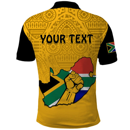 Custom South Africa Polo Shirt African Pattern Happy Freedom Day Yellow Version