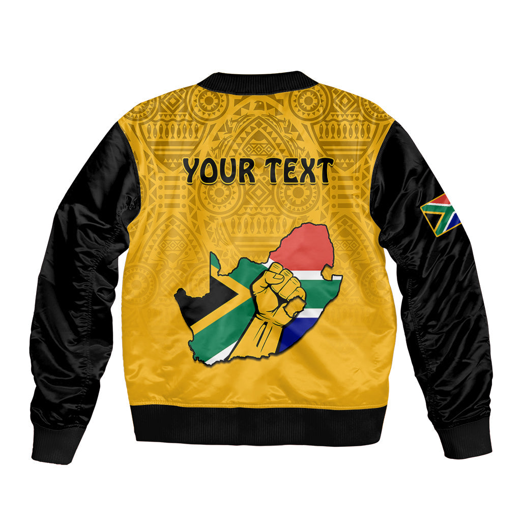 (Custom Personalised) South Africa Sleeve Zip Bomber Jacket African Pattern Happy Freedom Day Yellow Version
