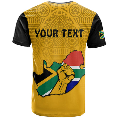 Custom South Africa T Shirt African Pattern Happy Freedom Day Yellow Version