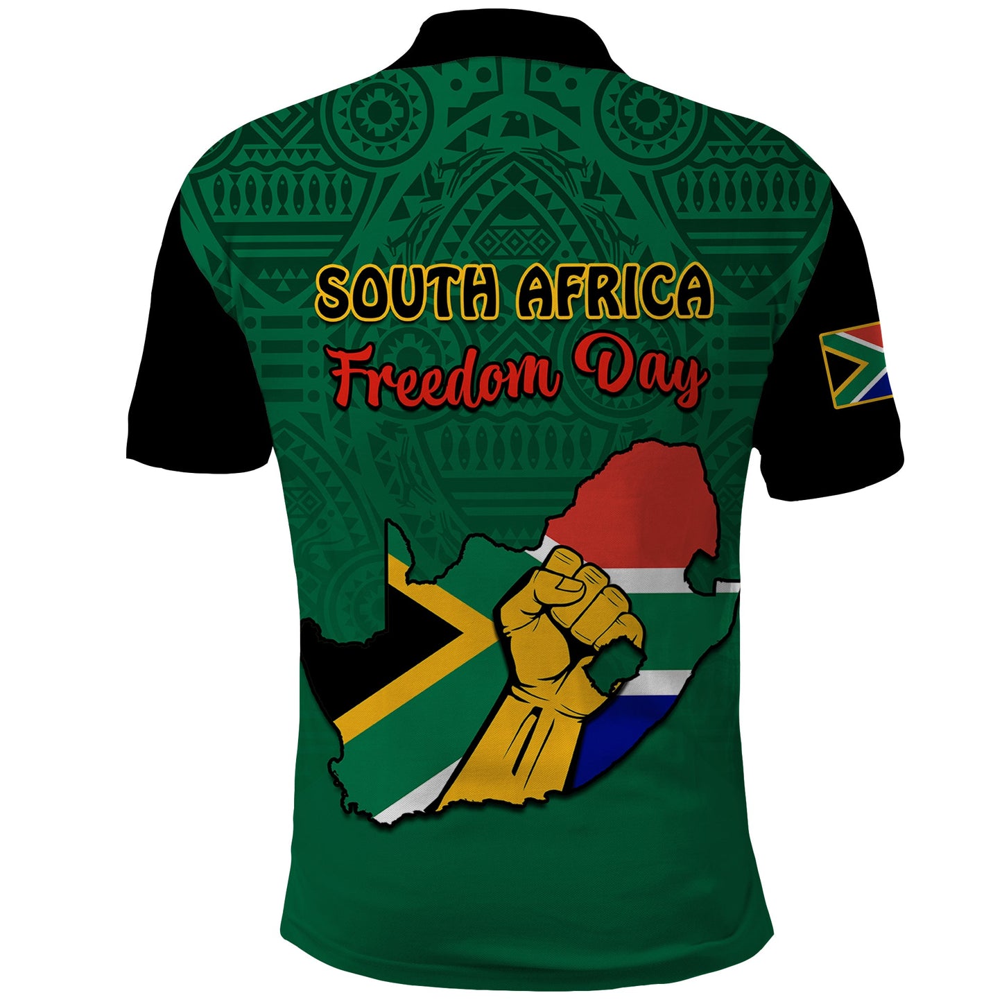 South Africa Polo Shirt African Pattern Happy Freedom Day Green Version