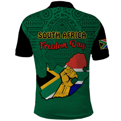 South Africa Polo Shirt African Pattern Happy Freedom Day Green Version