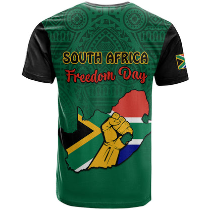 South Africa T Shirt African Pattern Happy Freedom Day Green Version
