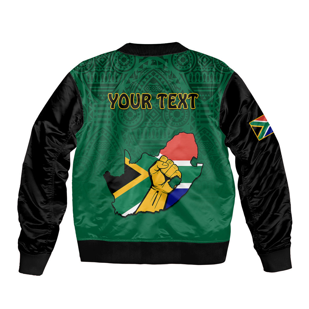 (Custom Personalised) South Africa Bomber Jacket African Pattern Happy Freedom Day Green Version