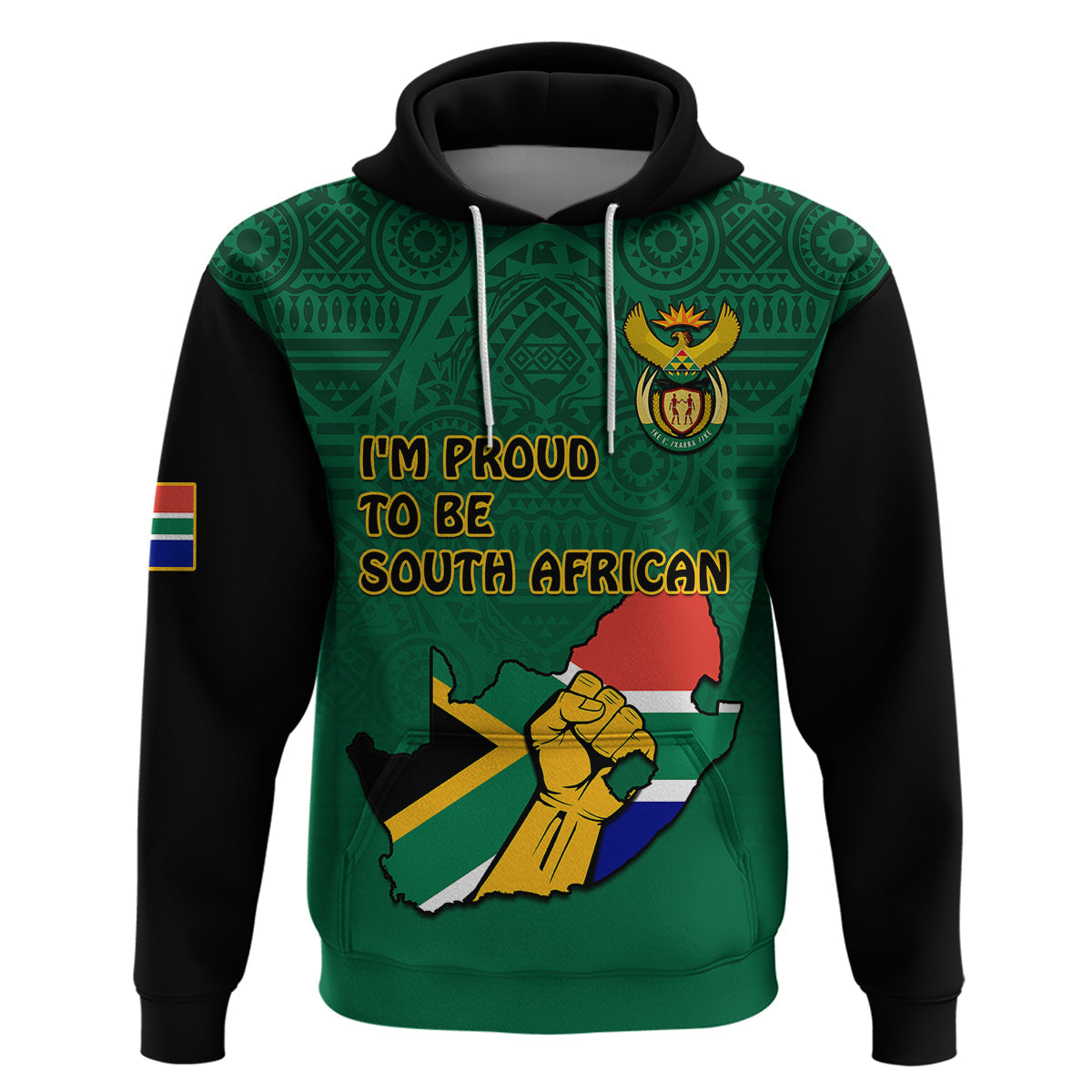 Custom South Africa Hoodie African Pattern Happy Freedom Day Green Version