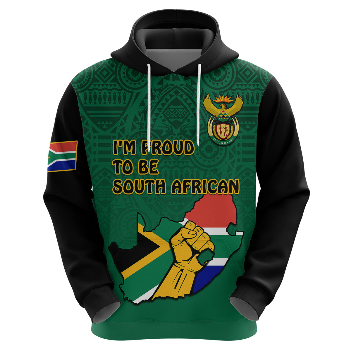 Custom South Africa Hoodie African Pattern Happy Freedom Day Green Version