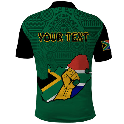 Custom South Africa Polo Shirt African Pattern Happy Freedom Day Green Version