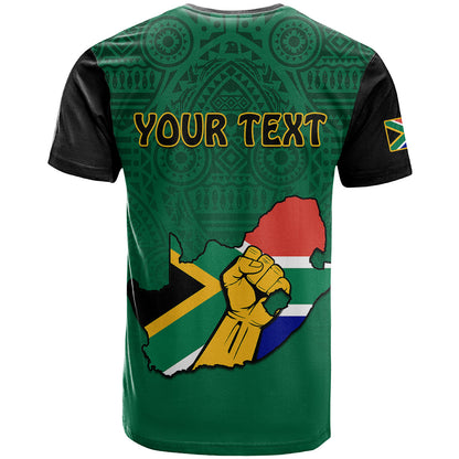 Custom South Africa T Shirt African Pattern Happy Freedom Day Green Version