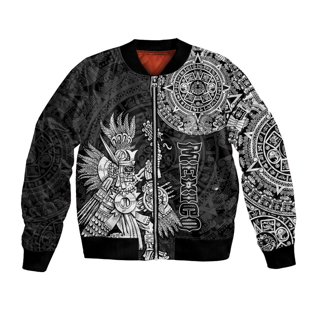 (Custom Personalised) Mexico Aztec Bomber Jacket El Calendario Maya Mix Huitzilopochtli Black