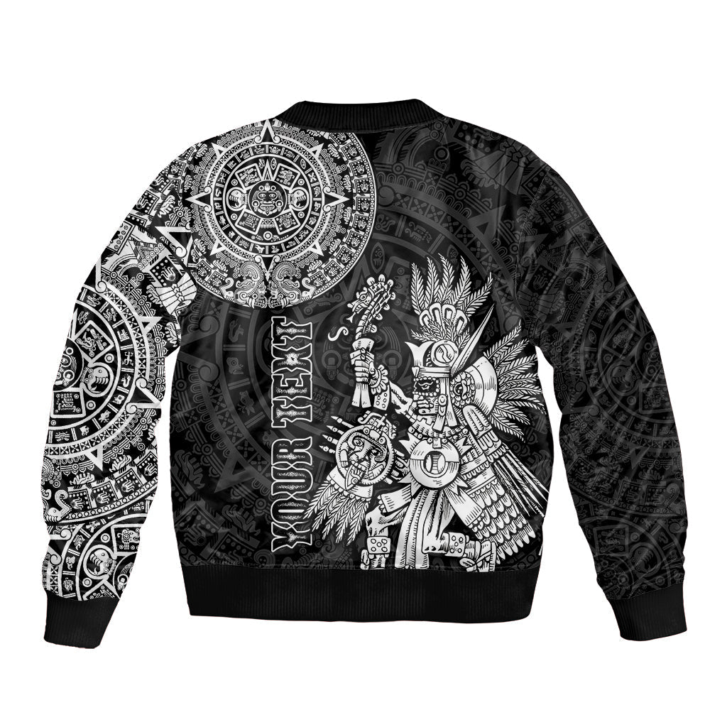 (Custom Personalised) Mexico Aztec Bomber Jacket El Calendario Maya Mix Huitzilopochtli Black