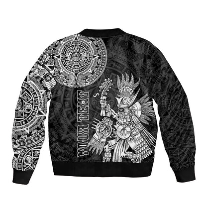 (Custom Personalised) Mexico Aztec Bomber Jacket El Calendario Maya Mix Huitzilopochtli Black