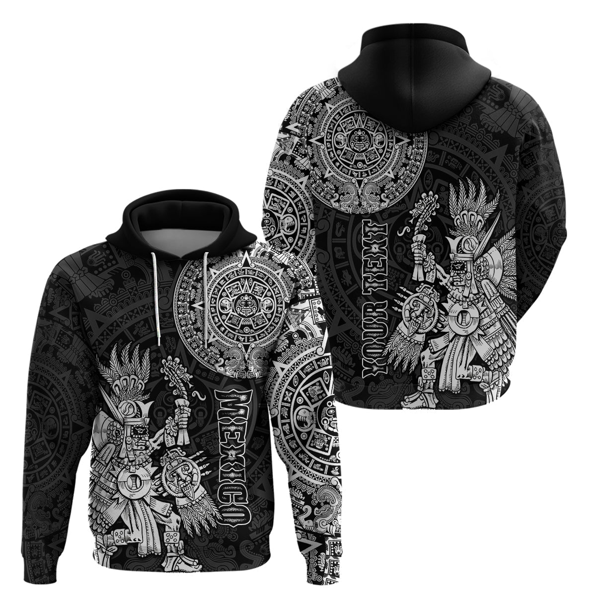 Custom Mexico Aztec Hoodie El Calendario Maya Mix Huitzilopochtli Black