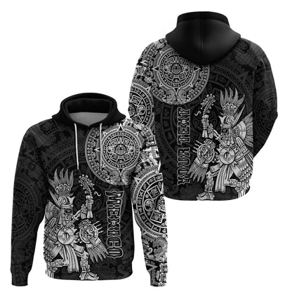 Custom Mexico Aztec Hoodie El Calendario Maya Mix Huitzilopochtli Black