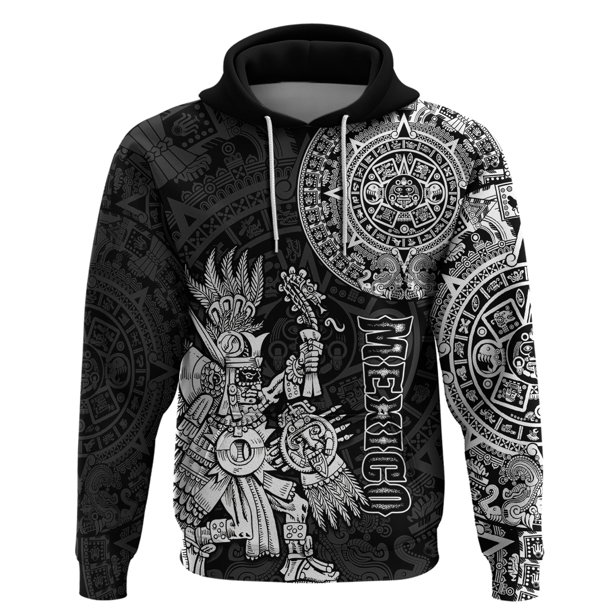 Custom Mexico Aztec Hoodie El Calendario Maya Mix Huitzilopochtli Black