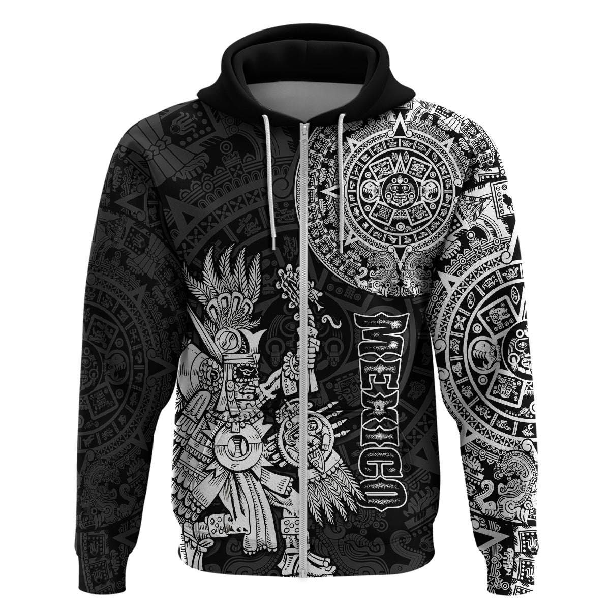 Custom Mexico Aztec Hoodie El Calendario Maya Mix Huitzilopochtli Black