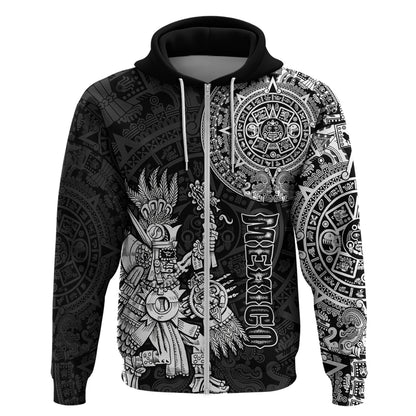 Custom Mexico Aztec Hoodie El Calendario Maya Mix Huitzilopochtli Black