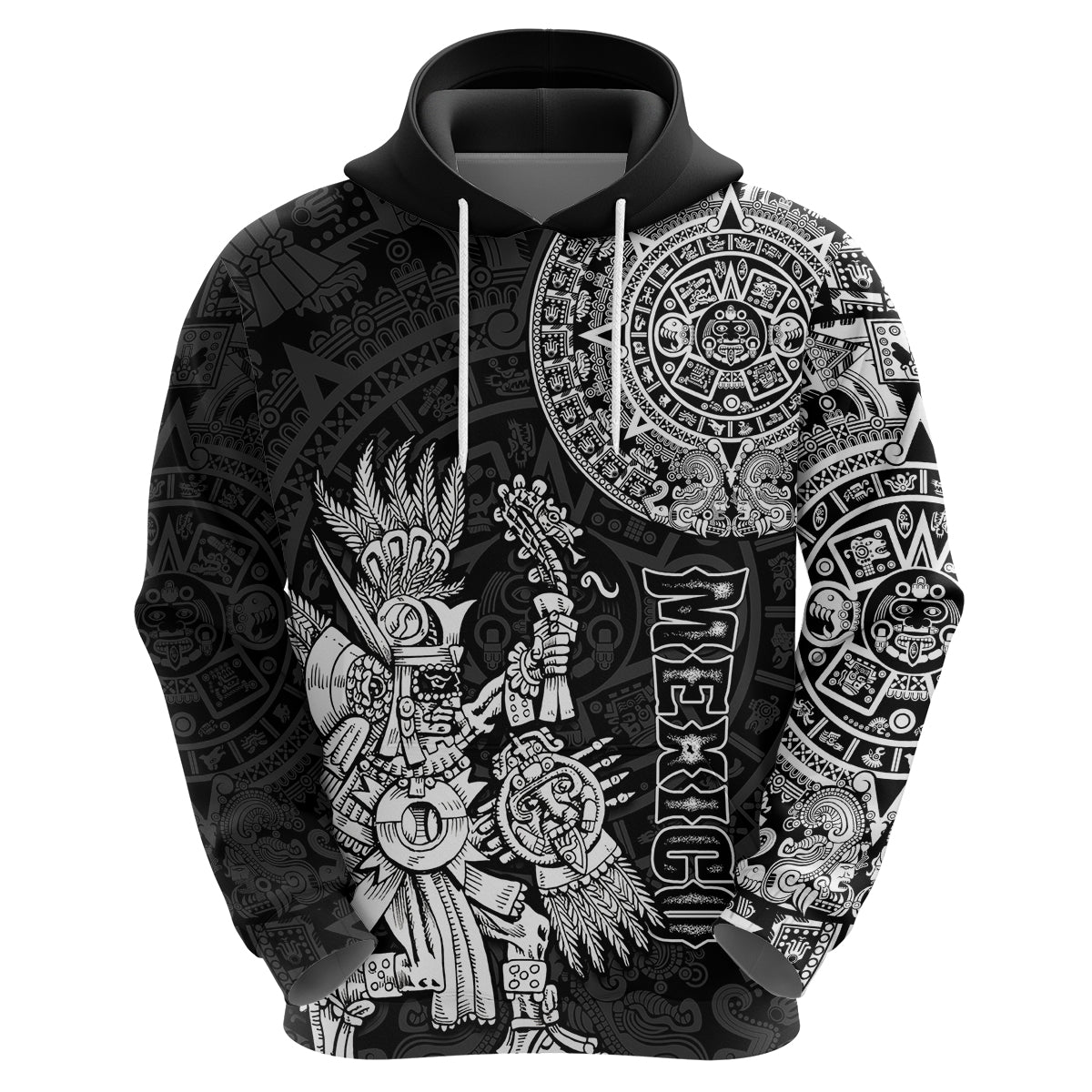 Custom Mexico Aztec Hoodie El Calendario Maya Mix Huitzilopochtli Black