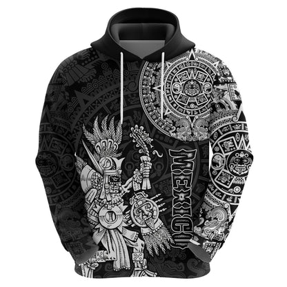 Custom Mexico Aztec Hoodie El Calendario Maya Mix Huitzilopochtli Black