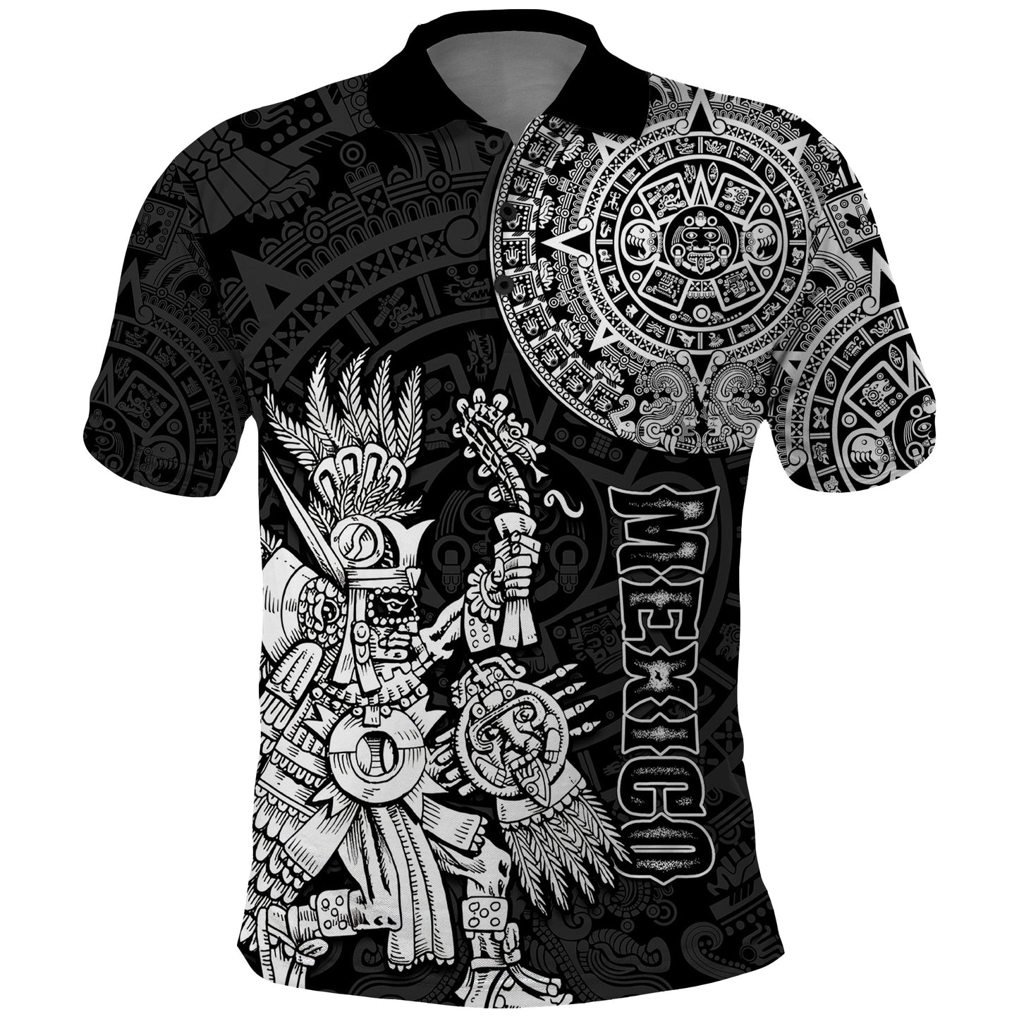 Custom Mexico Aztec Polo Shirt El Calendario Maya Mix Huitzilopochtli Black