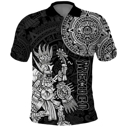 Custom Mexico Aztec Polo Shirt El Calendario Maya Mix Huitzilopochtli Black