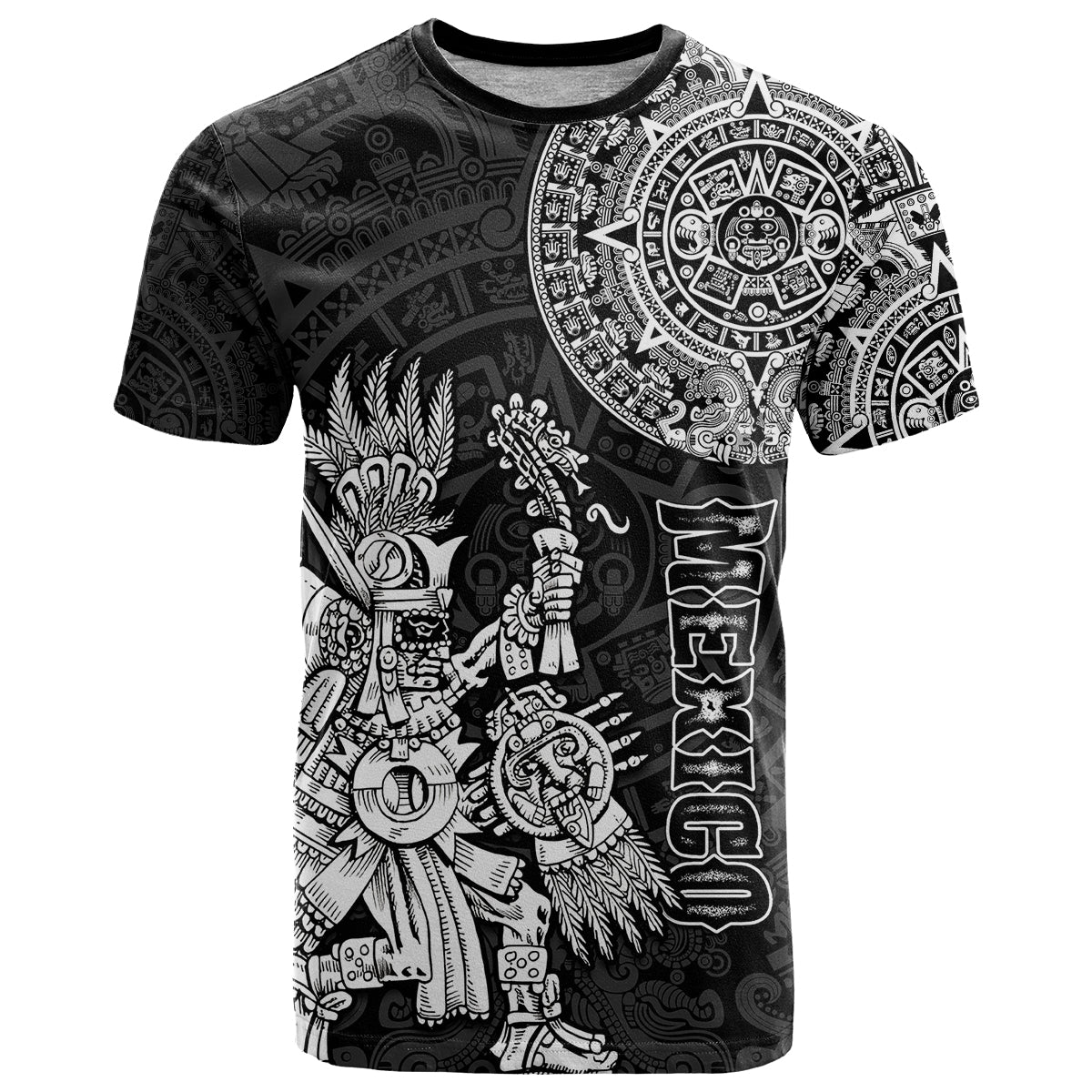 Custom Mexico Aztec T Shirt El Calendario Maya Mix Huitzilopochtli Black