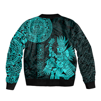 (Custom Personalised) Mexico Aztec Bomber Jacket El Calendario Maya Mix Huitzilopochtli Turquoise