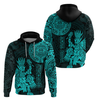 Custom Mexico Aztec Hoodie El Calendario Maya Mix Huitzilopochtli Turquoise