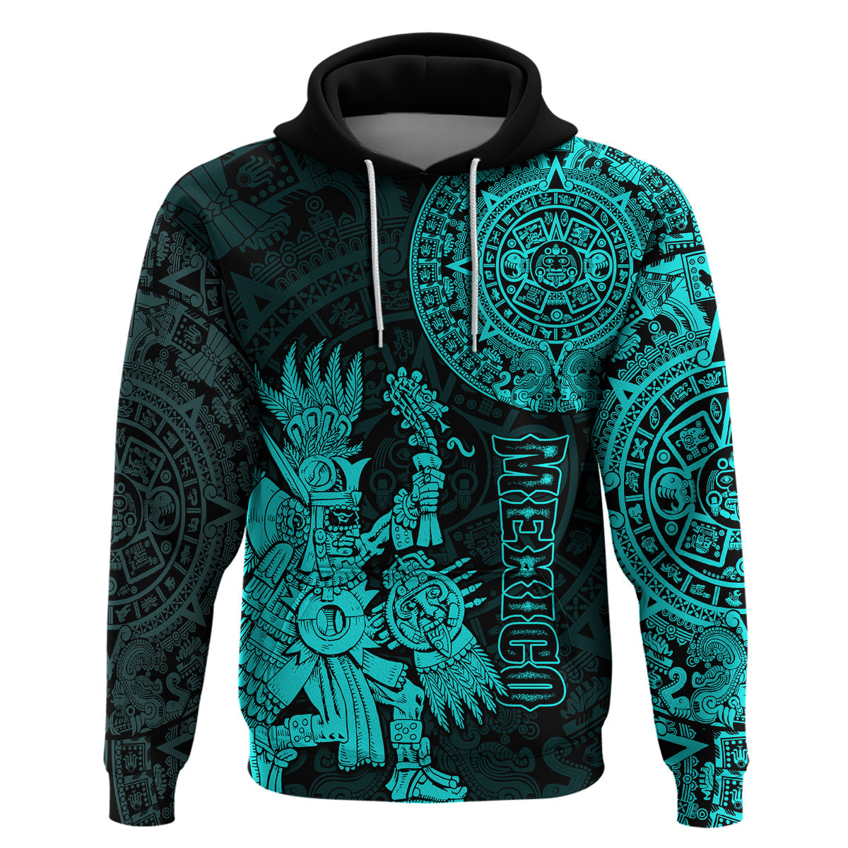 Custom Mexico Aztec Hoodie El Calendario Maya Mix Huitzilopochtli Turquoise