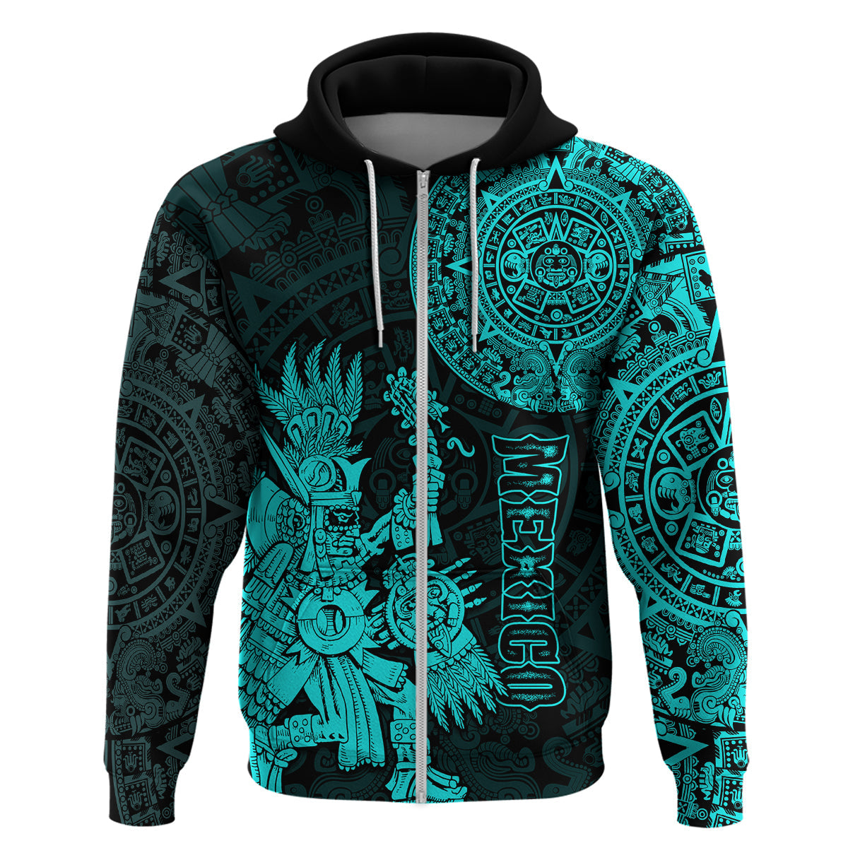 Custom Mexico Aztec Hoodie El Calendario Maya Mix Huitzilopochtli Turquoise