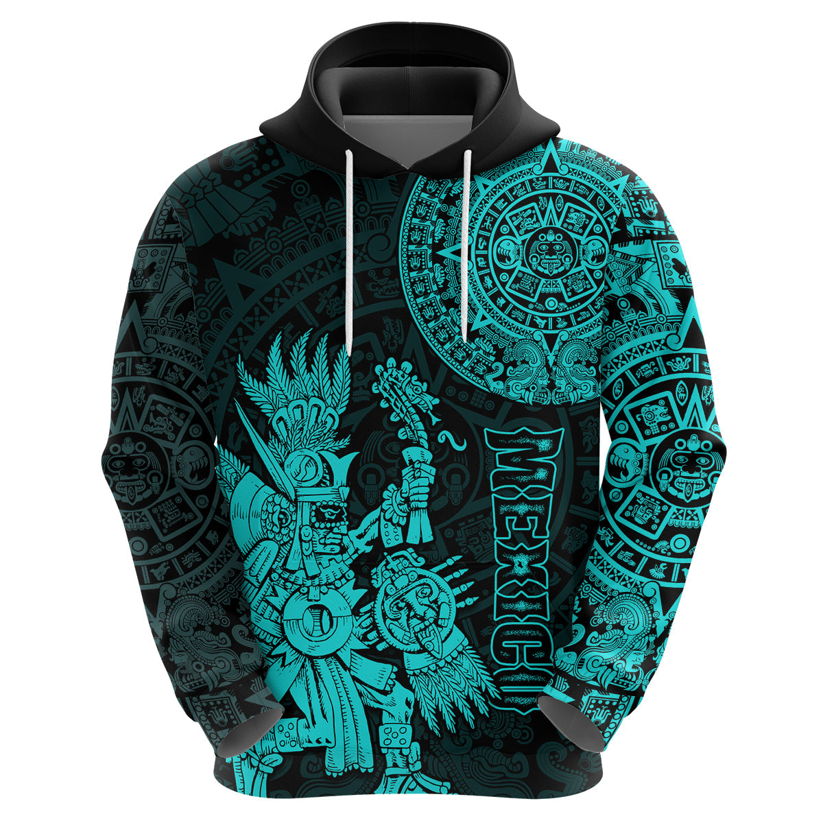 Custom Mexico Aztec Hoodie El Calendario Maya Mix Huitzilopochtli Turquoise