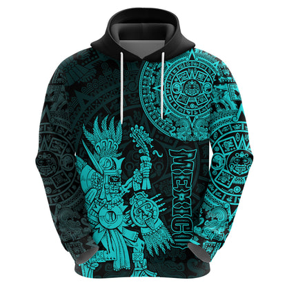 Custom Mexico Aztec Hoodie El Calendario Maya Mix Huitzilopochtli Turquoise