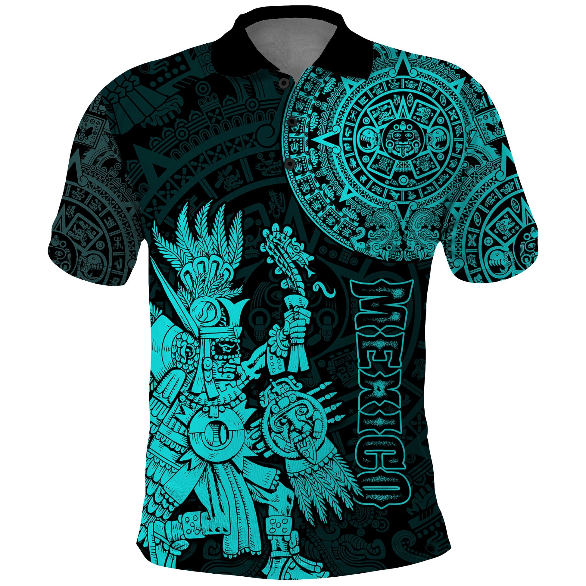 Custom Mexico Aztec Polo Shirt El Calendario Maya Mix Huitzilopochtli Turquoise