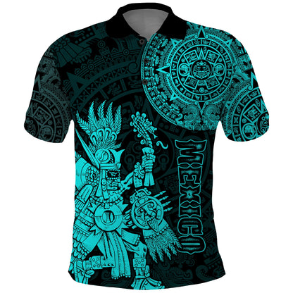 Custom Mexico Aztec Polo Shirt El Calendario Maya Mix Huitzilopochtli Turquoise