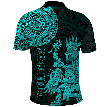 Custom Mexico Aztec Polo Shirt El Calendario Maya Mix Huitzilopochtli Turquoise