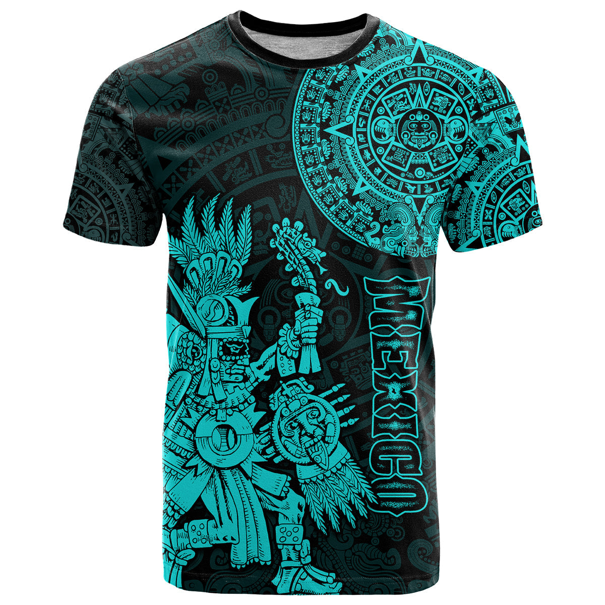 Custom Mexico Aztec T Shirt El Calendario Maya Mix Huitzilopochtli Turquoise