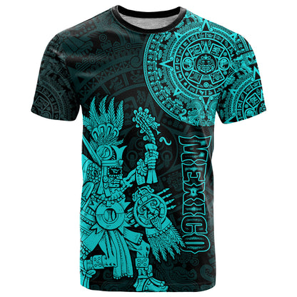 Custom Mexico Aztec T Shirt El Calendario Maya Mix Huitzilopochtli Turquoise