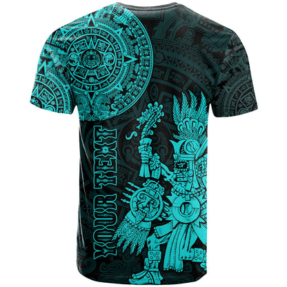 Custom Mexico Aztec T Shirt El Calendario Maya Mix Huitzilopochtli Turquoise