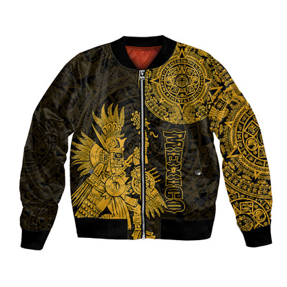 (Custom Personalised) Mexico Aztec Bomber Jacket El Calendario Maya Mix Huitzilopochtli Gold