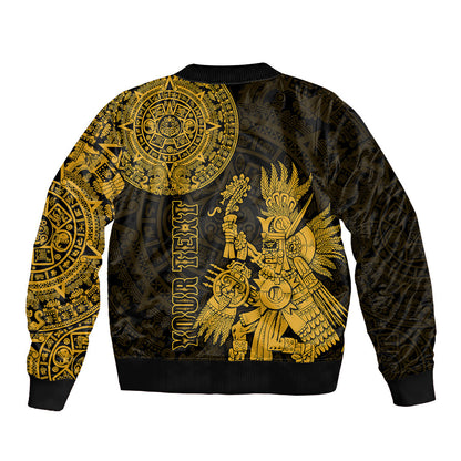 (Custom Personalised) Mexico Aztec Bomber Jacket El Calendario Maya Mix Huitzilopochtli Gold