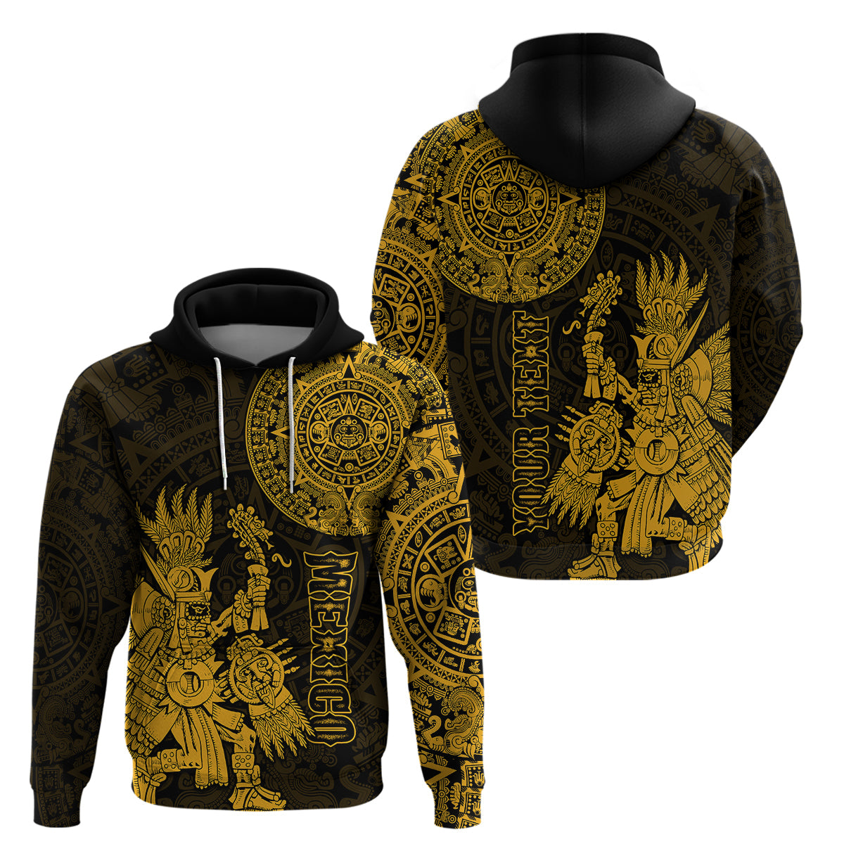 Custom Mexico Aztec Hoodie El Calendario Maya Mix Huitzilopochtli Gold