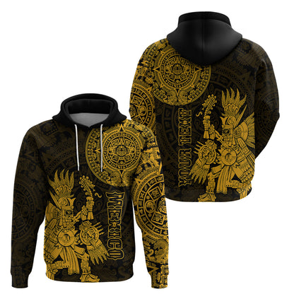 Custom Mexico Aztec Hoodie El Calendario Maya Mix Huitzilopochtli Gold
