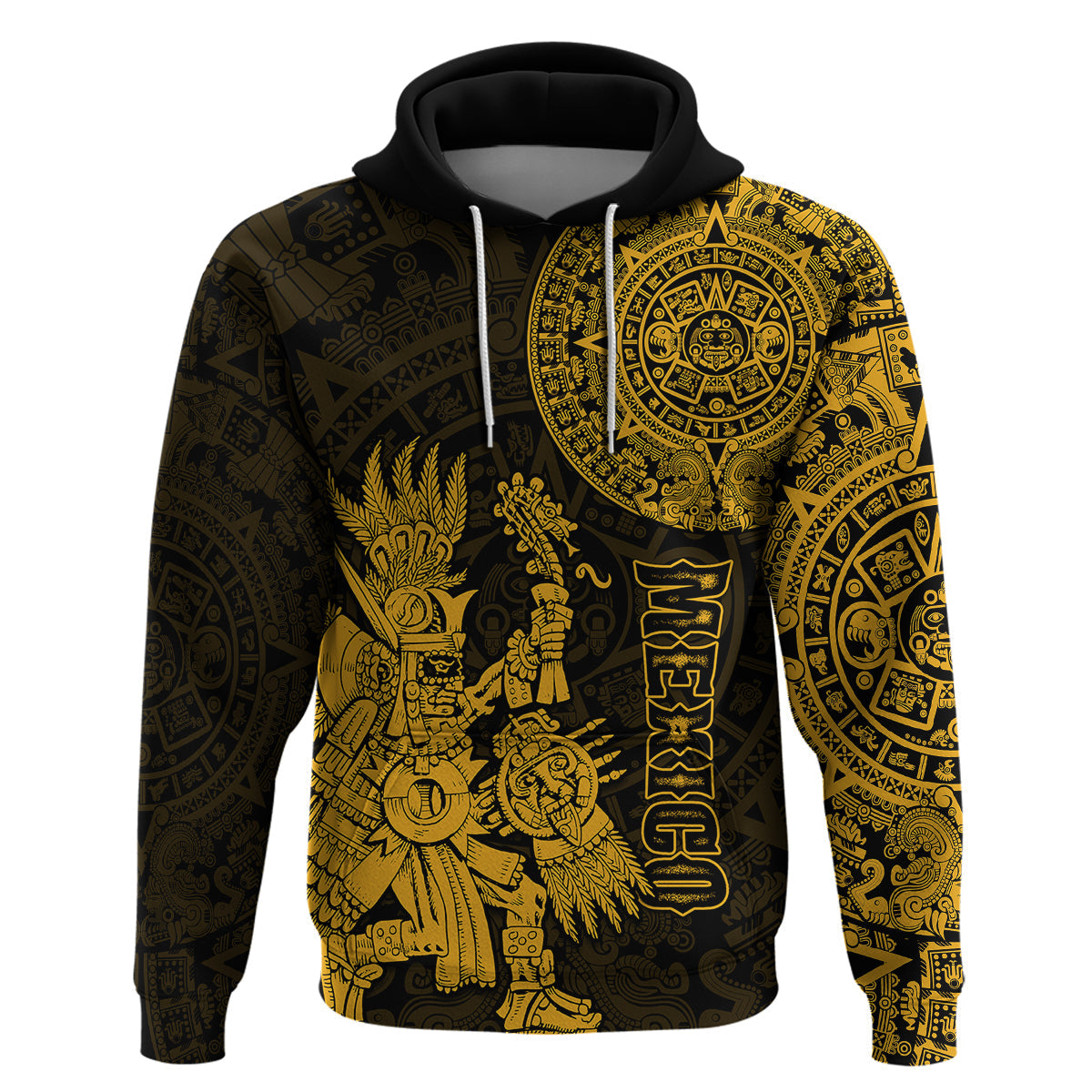 Custom Mexico Aztec Hoodie El Calendario Maya Mix Huitzilopochtli Gold