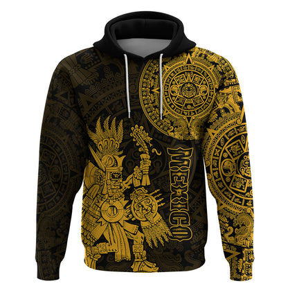 Custom Mexico Aztec Hoodie El Calendario Maya Mix Huitzilopochtli Gold
