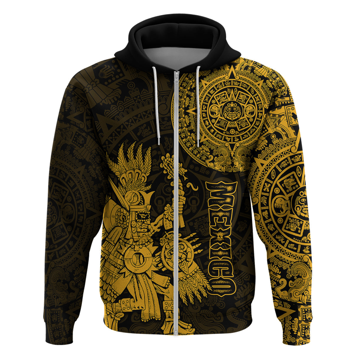 Custom Mexico Aztec Hoodie El Calendario Maya Mix Huitzilopochtli Gold