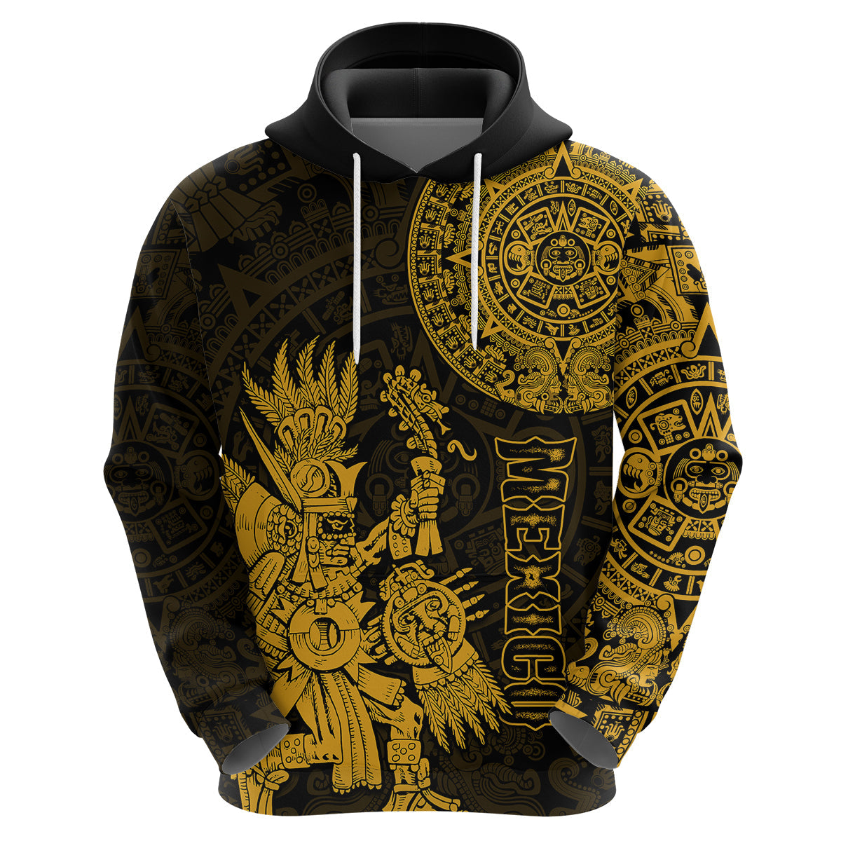 Custom Mexico Aztec Hoodie El Calendario Maya Mix Huitzilopochtli Gold