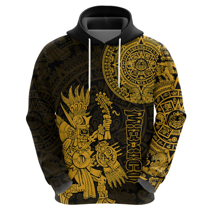 Custom Mexico Aztec Hoodie El Calendario Maya Mix Huitzilopochtli Gold
