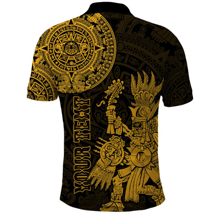 Custom Mexico Aztec Polo Shirt El Calendario Maya Mix Huitzilopochtli Gold