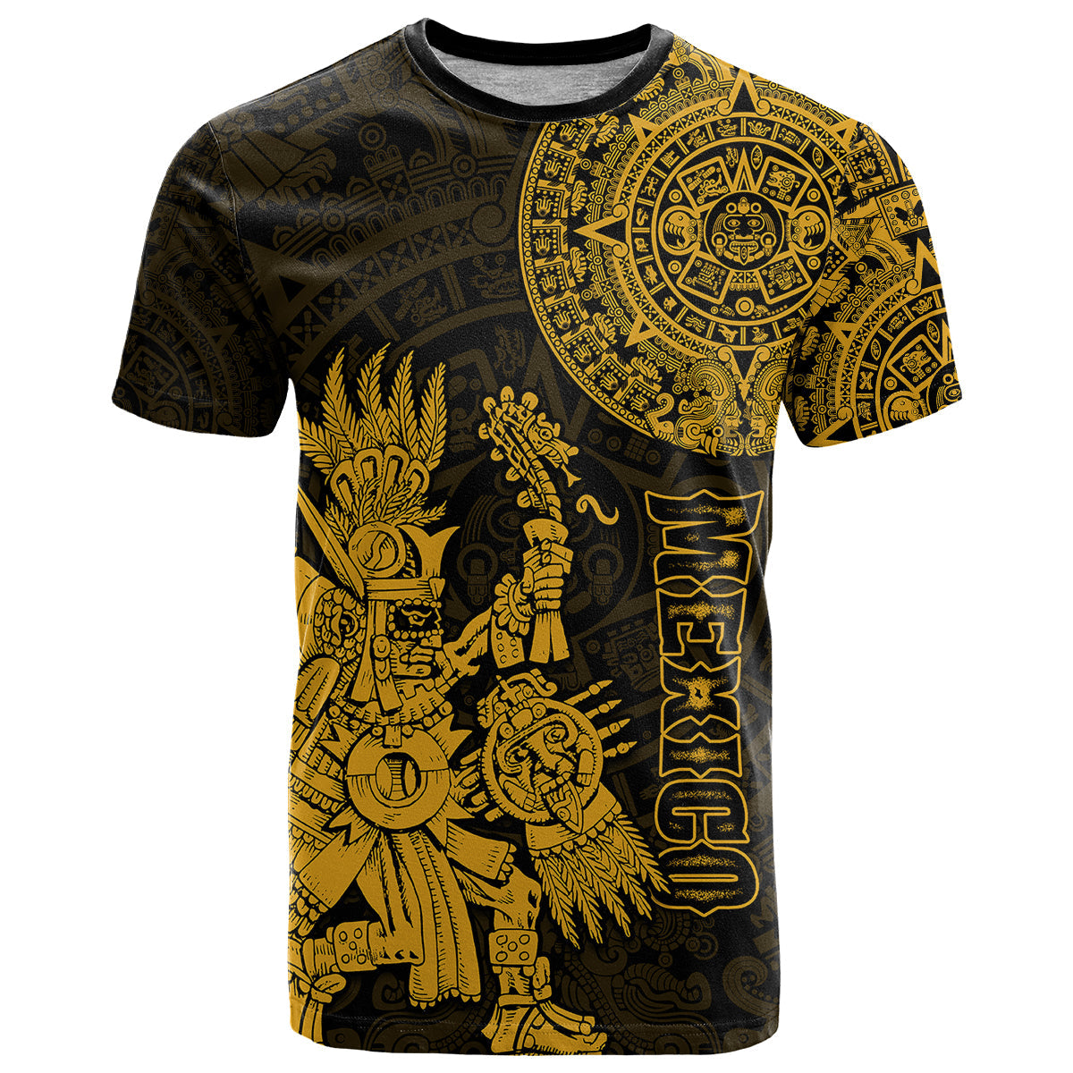 Custom Mexico Aztec T Shirt El Calendario Maya Mix Huitzilopochtli Gold