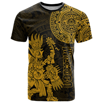 Custom Mexico Aztec T Shirt El Calendario Maya Mix Huitzilopochtli Gold