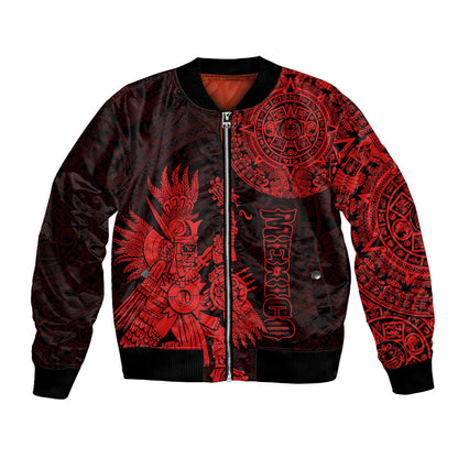 (Custom Personalised) Mexico Aztec Bomber Jacket El Calendario Maya Mix Huitzilopochtli Red