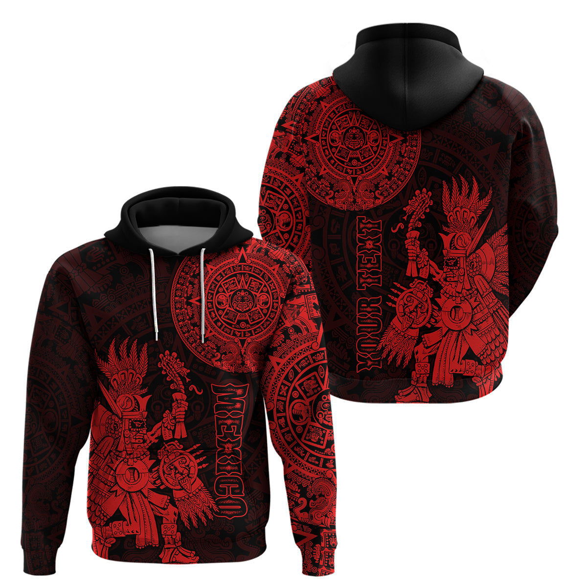 Custom Mexico Aztec Hoodie El Calendario Maya Mix Huitzilopochtli Red